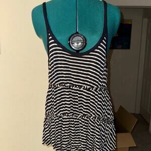 Navy Blue Striped Flowy Tank V Back Casual Summer Top